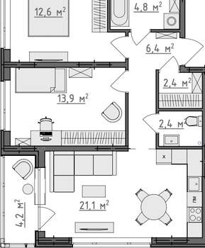 Студия квартира, вторичка, 66м2, 1/9 этаж