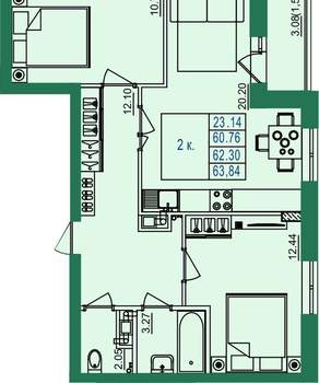 2-к квартира, вторичка, 62м2, 3/8 этаж