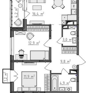 2-к квартира, вторичка, 61м2, 4/9 этаж