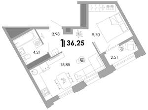 1-к квартира, вторичка, 36м2, 16/17 этаж