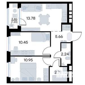 2-к квартира, вторичка, 47м2, 16/17 этаж