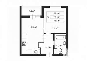 1-к квартира, вторичка, 38м2, 7/17 этаж