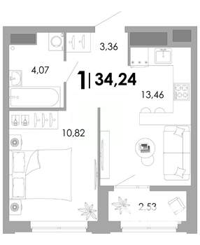 1-к квартира, вторичка, 34м2, 5/17 этаж