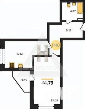 1-к квартира, сданный дом, 46м2, 15/17 этаж