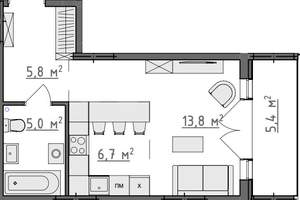 Студия квартира, вторичка, 34м2, 1/9 этаж