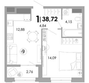 1-к квартира, вторичка, 39м2, 6/17 этаж