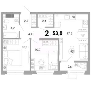 2-к квартира, вторичка, 54м2, 2/16 этаж