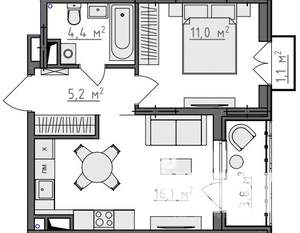 1-к квартира, вторичка, 39м2, 7/9 этаж