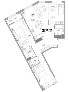3-к квартира, вторичка, 97м2, 7/17 этаж