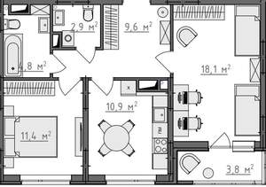 2-к квартира, вторичка, 60м2, 8/9 этаж