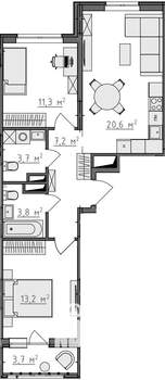 2-к квартира, вторичка, 62м2, 9/9 этаж