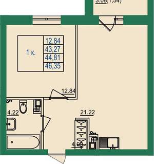 1-к квартира, вторичка, 45м2, 1/8 этаж