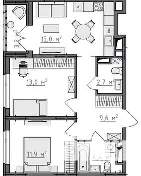 2-к квартира, вторичка, 58м2, 9/9 этаж