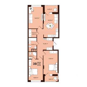 3-к квартира, строящийся дом, 100м2, 6/17 этаж