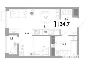 Студия квартира, вторичка, 35м2, 12/16 этаж