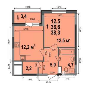 1-к квартира, вторичка, 38м2, 2/17 этаж