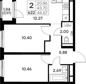 2-к квартира, вторичка, 45м2, 4/17 этаж