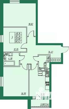 3-к квартира, строящийся дом, 84м2, 3/8 этаж