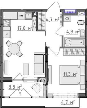 1-к квартира, вторичка, 41м2, 1/9 этаж