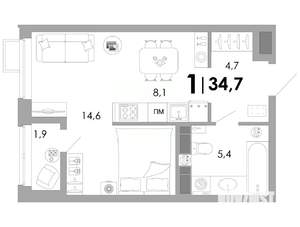 Студия квартира, вторичка, 35м2, 7/16 этаж