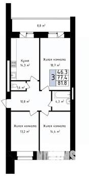 3-к квартира, вторичка, 82м2, 2/14 этаж