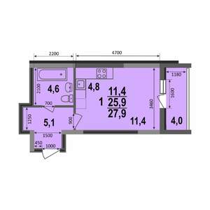 Студия квартира, вторичка, 28м2, 1/17 этаж