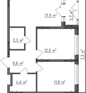 2-к квартира, вторичка, 62м2, 1/9 этаж