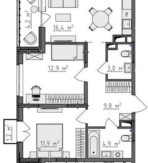 2-к квартира, вторичка, 61м2, 8/9 этаж
