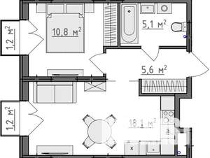 1-к квартира, вторичка, 40м2, 1/9 этаж