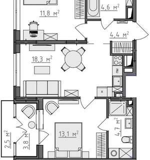 2-к квартира, вторичка, 60м2, 3/9 этаж