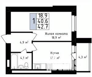 1-к квартира, вторичка, 43м2, 12/14 этаж