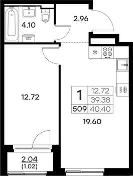 1-к квартира, вторичка, 40м2, 7/17 этаж