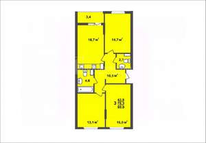 3-к квартира, вторичка, 80м2, 11/17 этаж