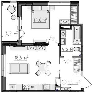 1-к квартира, вторичка, 45м2, 9/9 этаж
