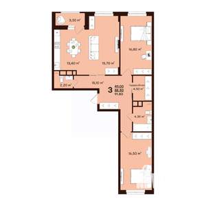3-к квартира, строящийся дом, 92м2, 4/17 этаж