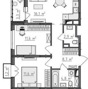 2-к квартира, вторичка, 58м2, 6/9 этаж