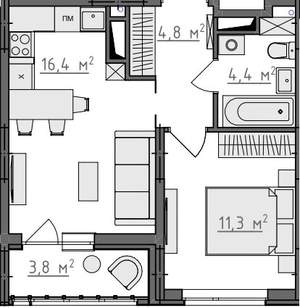 1-к квартира, вторичка, 39м2, 9/9 этаж