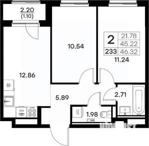 2-к квартира, вторичка, 46м2, 4/17 этаж