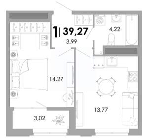 1-к квартира, вторичка, 39м2, 3/17 этаж