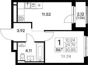 1-к квартира, вторичка, 31м2, 11/17 этаж