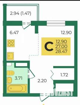 Студия квартира, сданный дом, 29м2, 6/8 этаж
