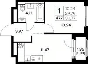 1-к квартира, вторичка, 31м2, 4/17 этаж