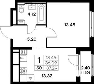 1-к квартира, вторичка, 37м2, 5/17 этаж