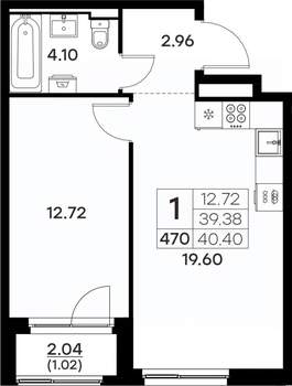 1-к квартира, вторичка, 40м2, 4/17 этаж