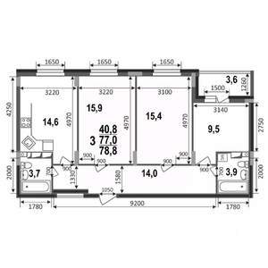 3-к квартира, строящийся дом, 79м2, 17/17 этаж