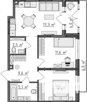 2-к квартира, вторичка, 62м2, 1/9 этаж