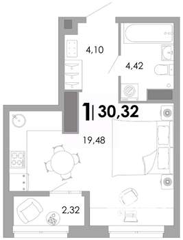 1-к квартира, вторичка, 30м2, 5/17 этаж