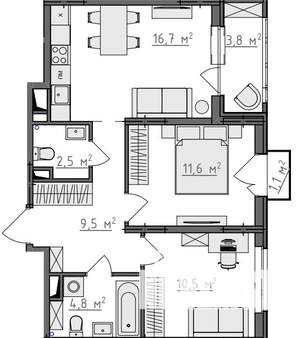 2-к квартира, вторичка, 58м2, 4/9 этаж