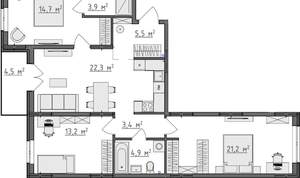 3-к квартира, вторичка, 91м2, 1/9 этаж