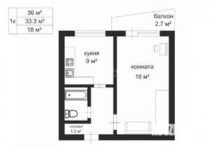 1-к квартира, вторичка, 33м2, 1/9 этаж